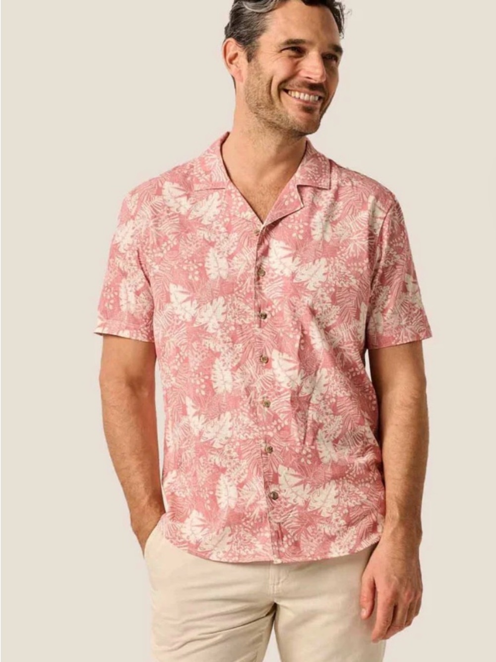 johnnie-O Sumter Fronds Jersey Knit Shirt Coral Mens Large Tropical Vacation